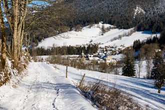 Hamlet of Saint-Philibert, in Saint-Pierre-d’Entremont, below the cliffs of Aulp du Seuil in the heart of the Chartreuse Regional Nature Park, in winter