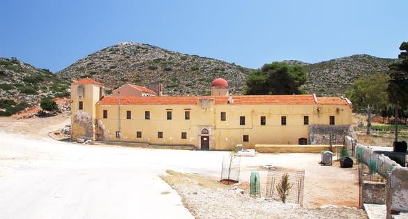 photo of view of Gouverneto Monastery (Moni Gouvernetou), one of the oldest monasteries in Crete, in Akrotiri Peninsula, Chania Prefecture, Greece.,Chania Greece.