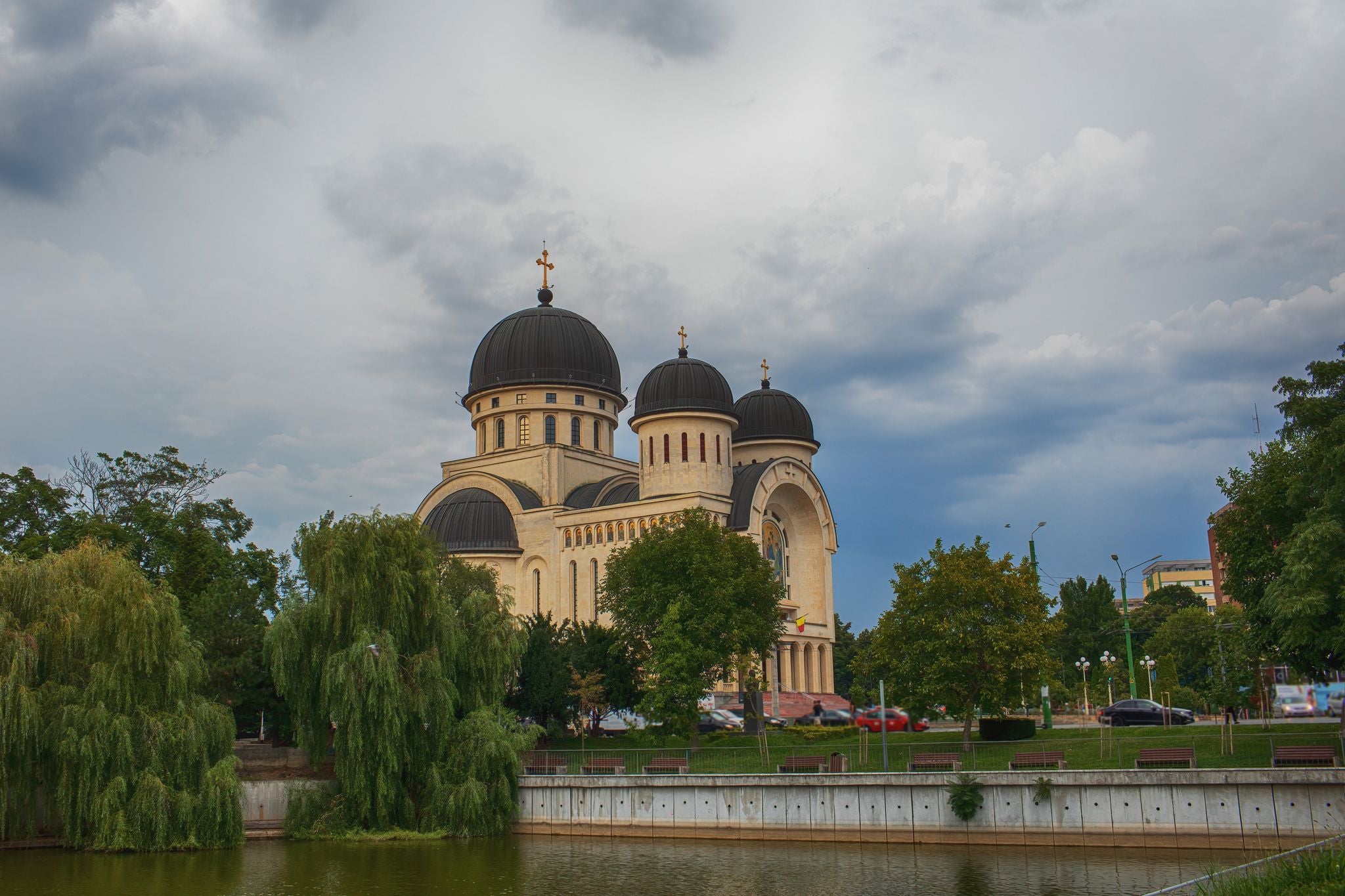 photo of view of Holy Trinity Orthodox Cathedral in center of Arad, Romania. High quality photo