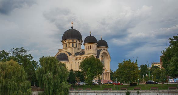 photo of view of Holy Trinity Orthodox Cathedral in center of Arad, Romania. High quality photo