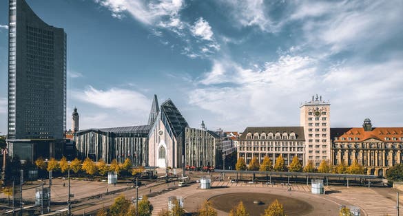 photo of view ofA scenic view of Augustusplatz Square surrounded by modern architecture in Leipzig Germany,Leipzig germany.