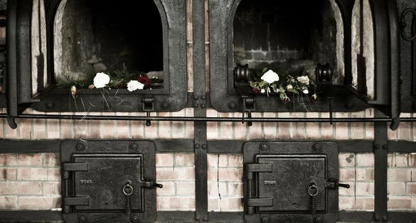 photo of view of Powerful historical image of Buchenwald concentration camp's crematoriums, Erfurt, Germany.