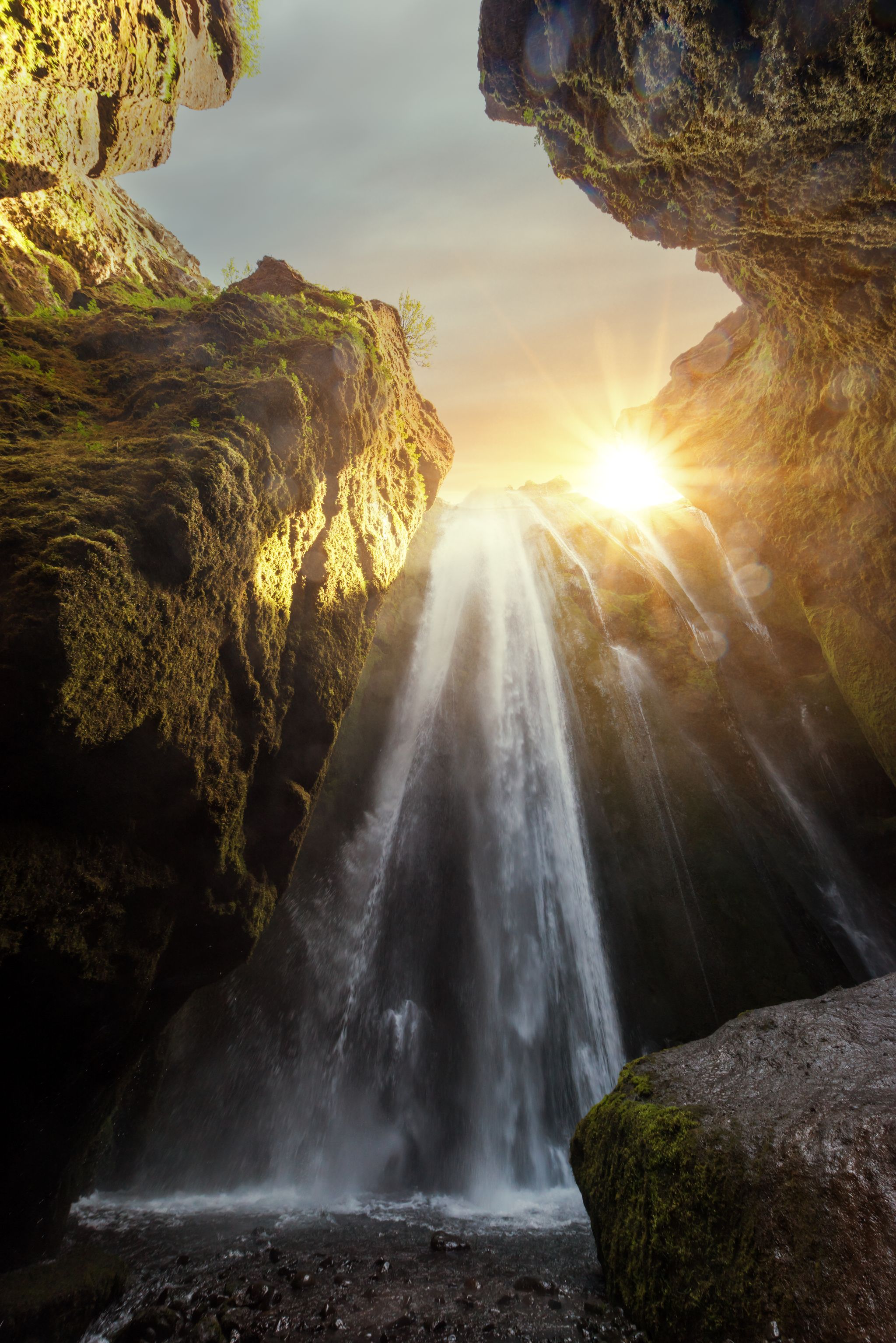 photo of unique gljufrabui waterfall in cave, Iceland, Europe.