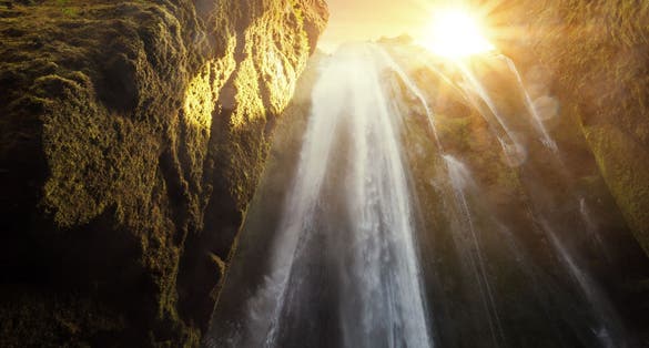 photo of unique gljufrabui waterfall in cave, Iceland, Europe.