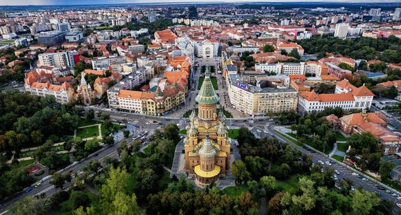 Photo of aerial view of the old Timisoara city center, Romania.