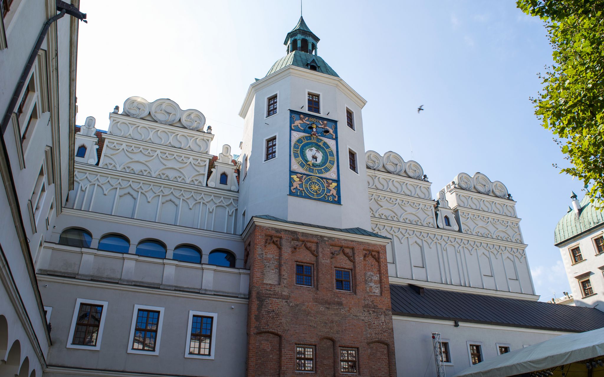 Clock and facade of the Castle of the Pomeranian Dukes in Szczecin, Poland
