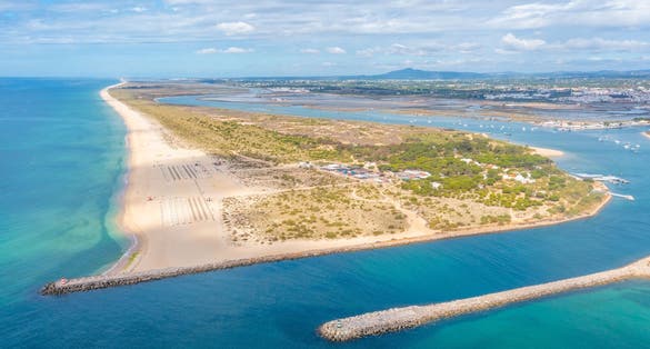 Aerial view of Ilha de Tavira in Portugal.