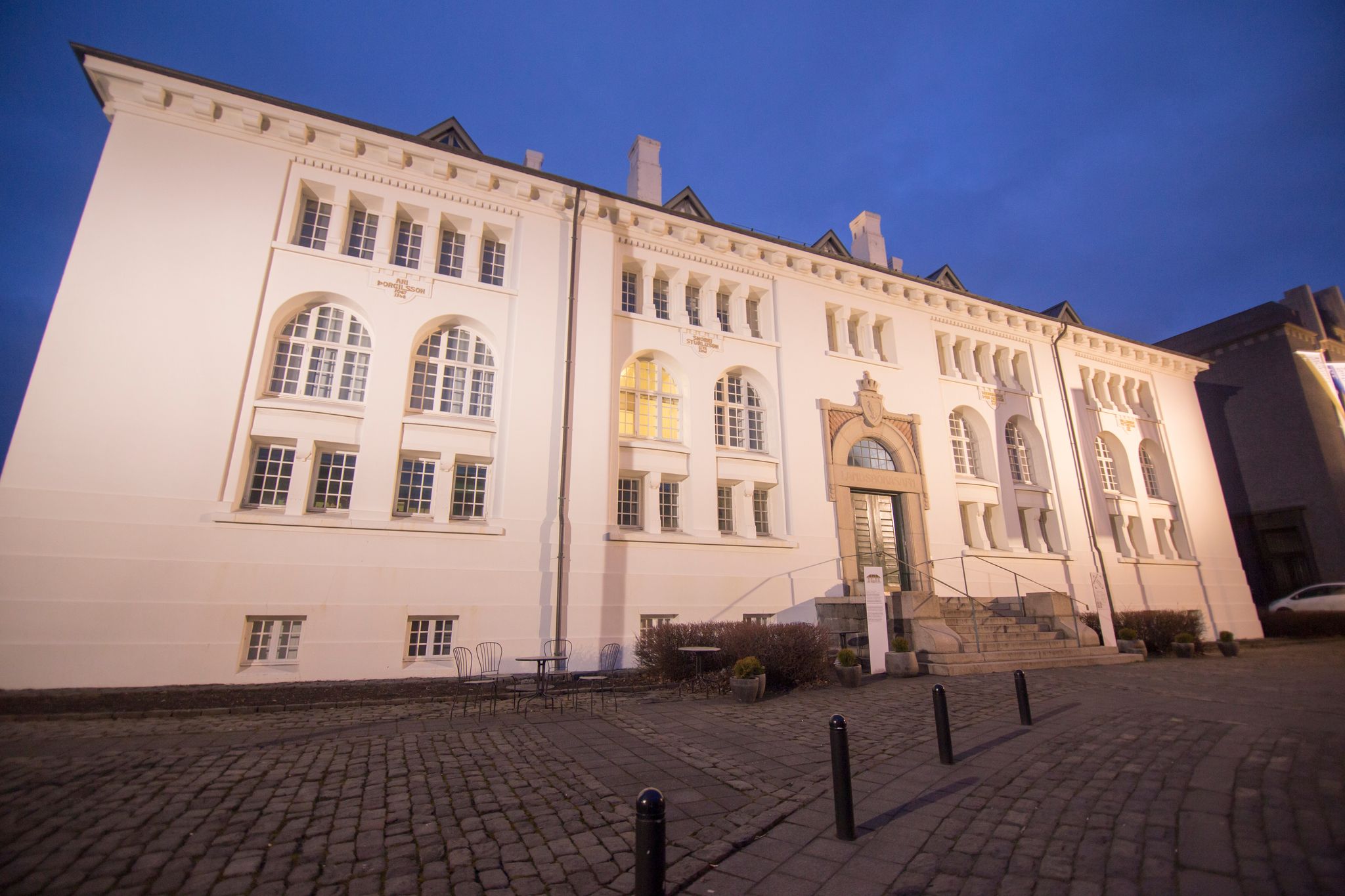 photo of cityscape by dusk in Reijkiavik on March 19, 2018 national museum of Iceland by dusk.
