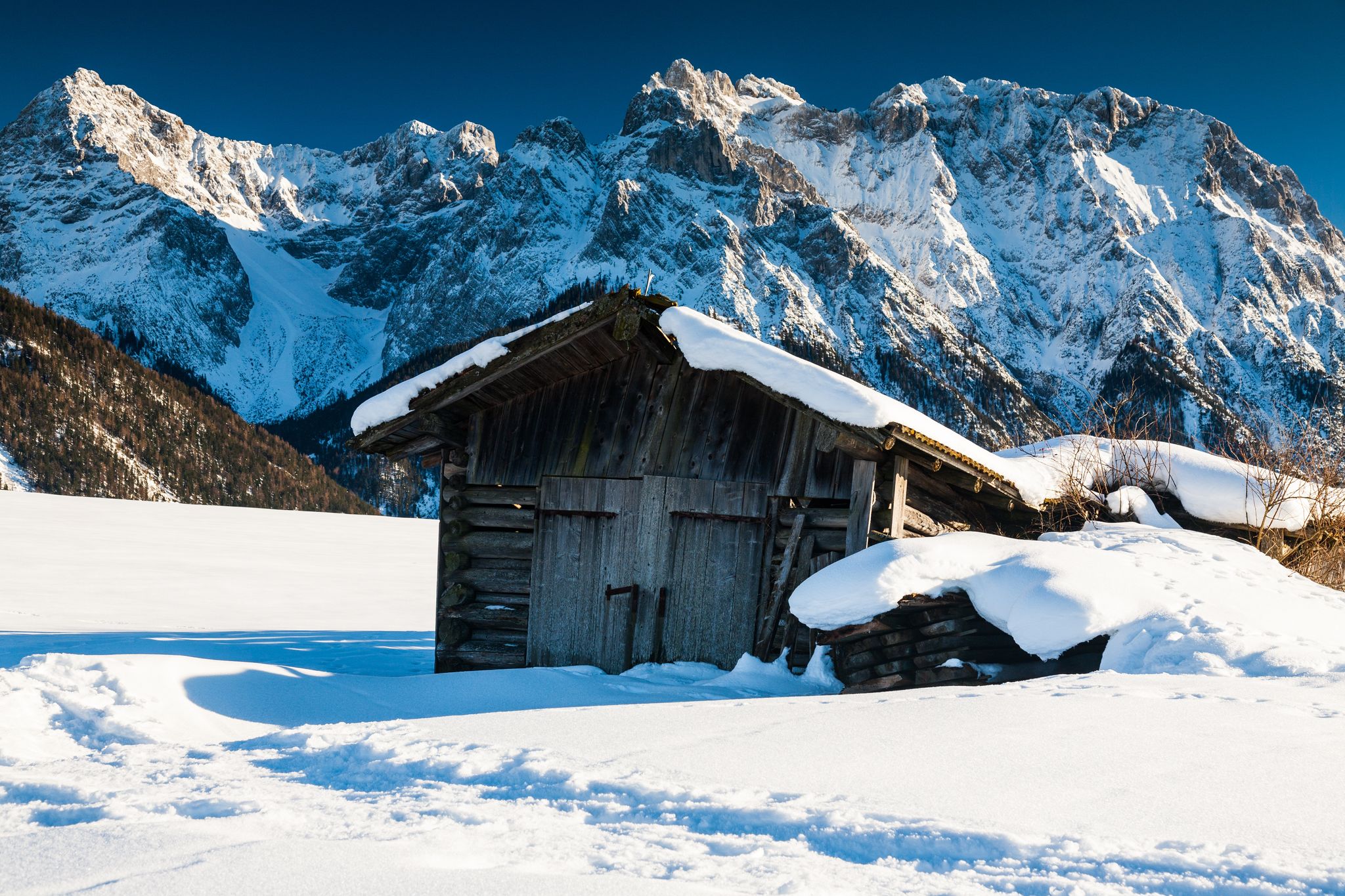 Photo of beautiful winter landscape in Buckelwiesen, Mittenwald, Germany.