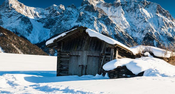 Photo of beautiful winter landscape in Buckelwiesen, Mittenwald, Germany.