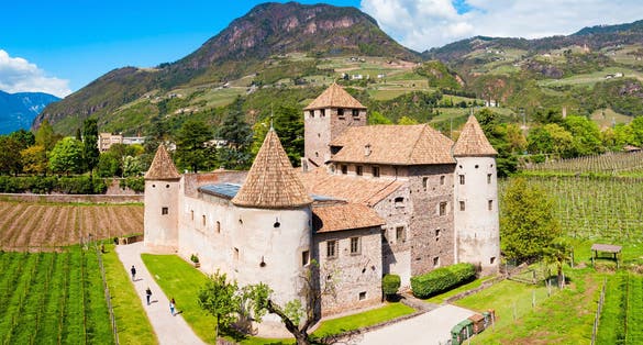 photo of view of Maretsch Castle or Castel Mareccio is a medieval fort in the historic center of Bolzano in South Tyrol, northern Italy.