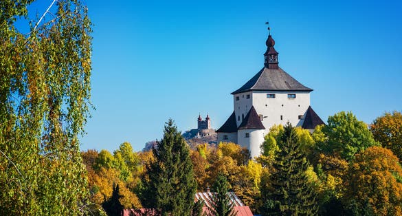 Photo of New castle and Calvary - autumn in Banska Stiavnica, Slovakia, UNESCO,