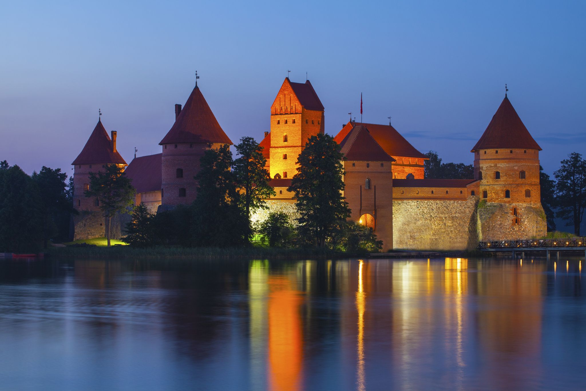 photo of trakai Island castle in night time. Trakai, lithuania, Eastern europe.