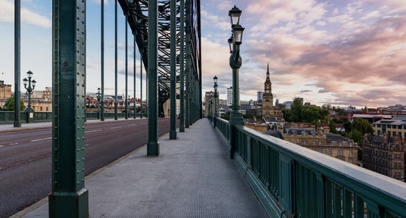 Photo of Gateshead Millennium Bridge on The River Tyne, UK.