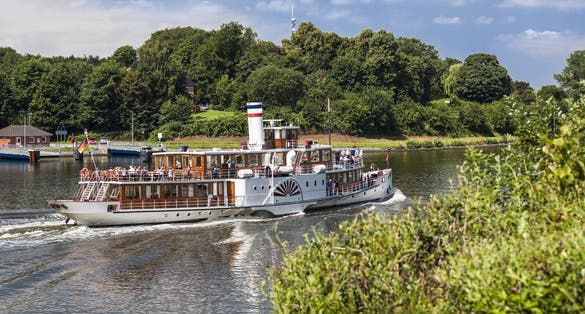 Historical Cruise Ship, North Sea Baltic Canal, Schacht-Audorf, Rendsburg, Schleswig-Holstein, Northern Germany,