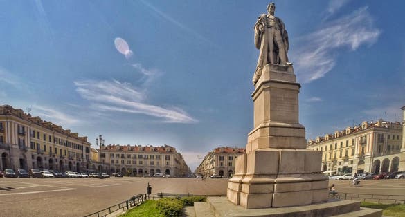 photo of The main square of Cuneo with the monument to Galimberti in Italy.