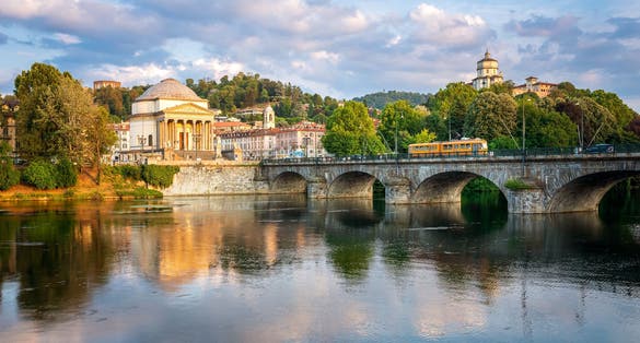 Photo of Turin (Torino) beautiful view on river Po at sunset.