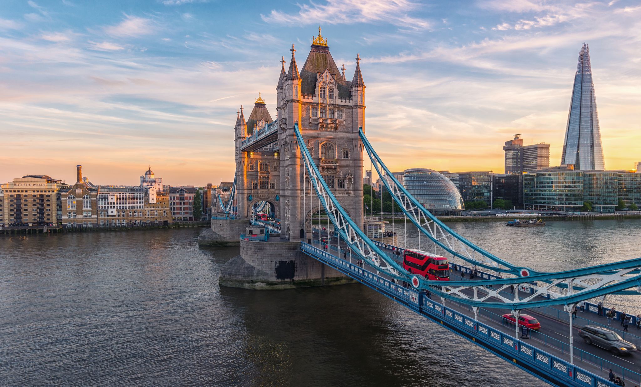Photo of Tower Bridge in London at beautiful sunset, UK.
