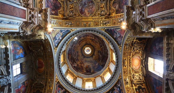 painted dome in Papal Basilica of Saint Mary Major. Luxury gold decoration