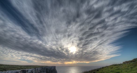 Cloudy sky over ras id-Dawwara, in Migra Ferha, Malta on a winter afternoon.
