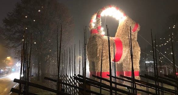 photo of Gävlebocken at night in Gävle, Sweden.