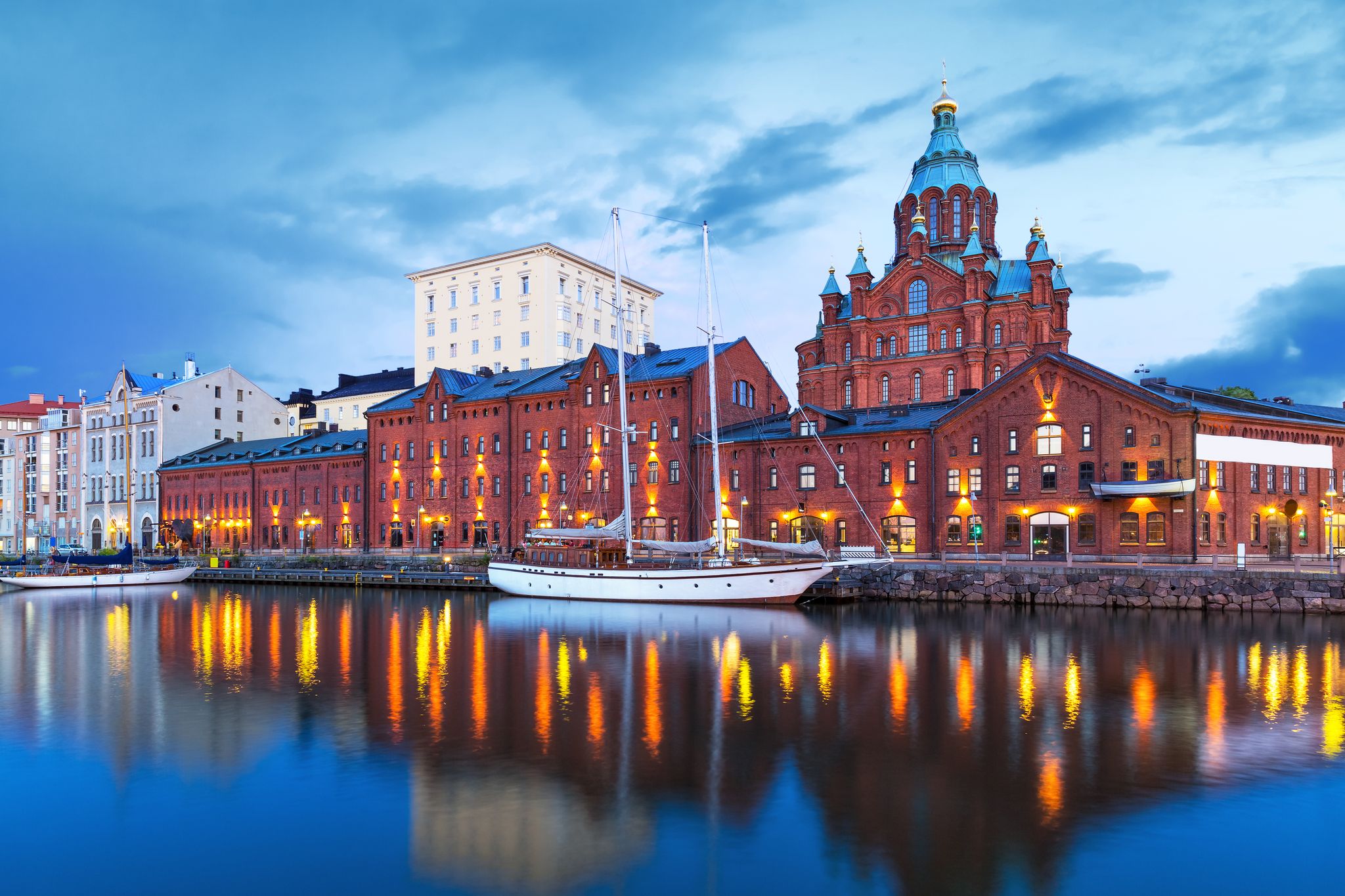 Photo of Evening scenery of Uspenski Orthodox Cathedral Church in Katajanokka district of the Old Town in Helsinki, Finland.