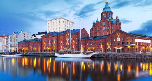 Photo of Evening scenery of Uspenski Orthodox Cathedral Church in Katajanokka district of the Old Town in Helsinki, Finland.
