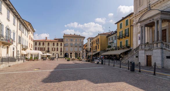 The Piazza del Popolo of Arona, Novara, Italy, on a beautiful sunny day