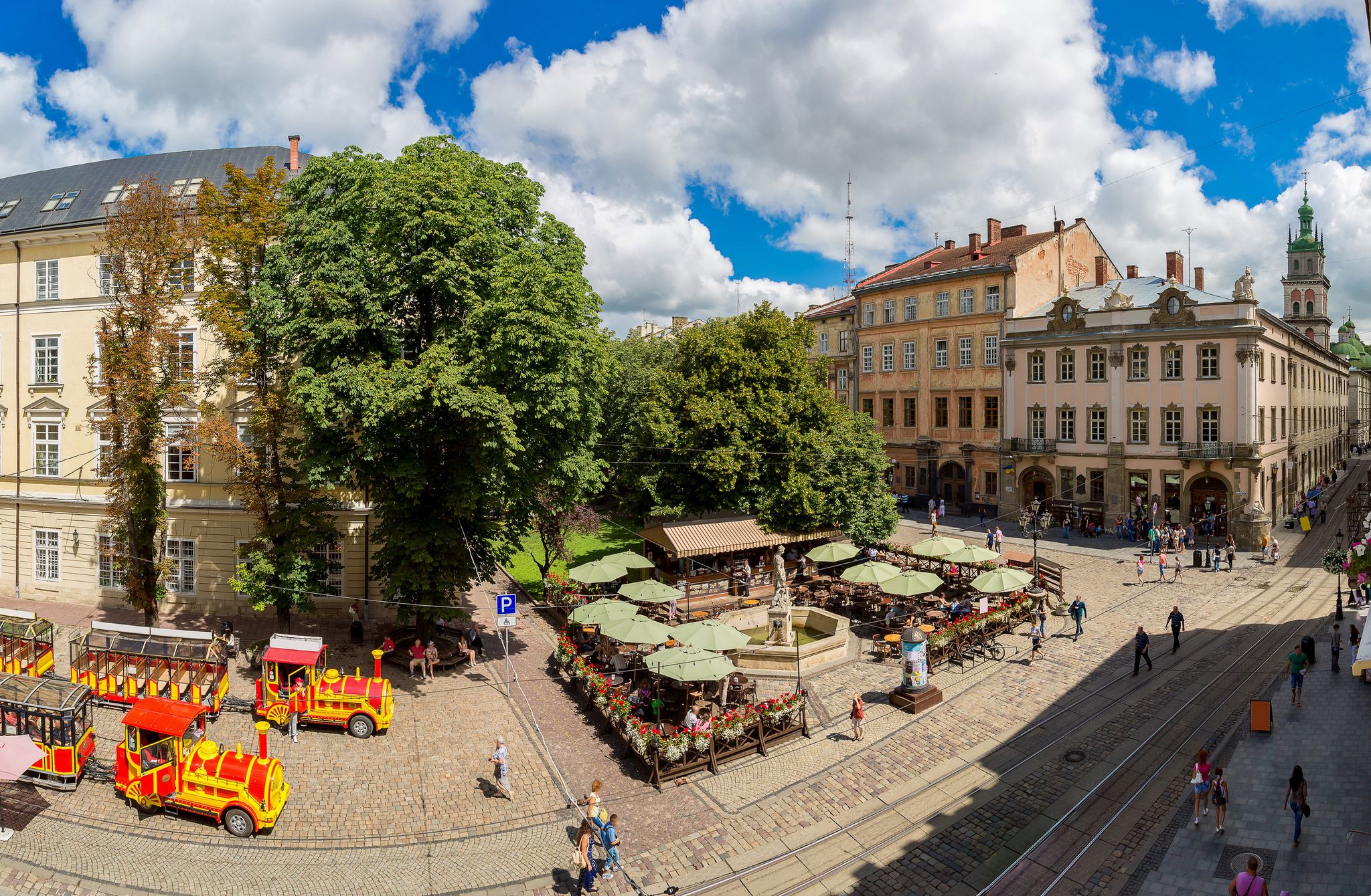 Photo of market square historical and tourist centre of Lviv, Ukraine. 