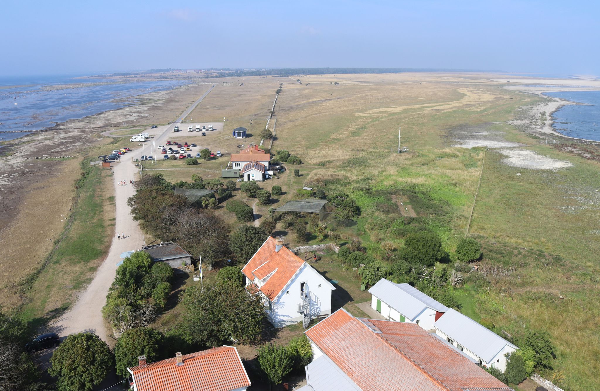 photo of panoramic view from the top of Lange Jan Lighthouse in Öland in Sweden. Summer view over the important bird and nature reserve.