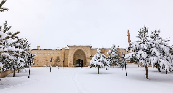 Photo of Exterior view of Saltukid caravanserai,12th century complex of buildings built by Saltukid female ruler Melike Mama Hatun, Tercan ,Erzincan ,Turkey.