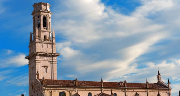 Verona Cathedral - Veneto Italy / Detail of the Verona Cathedral in Romanesque style (1187 - UNESCO world heritage site) - Santa Maria Matricolare - Verona, Veneto Italy.