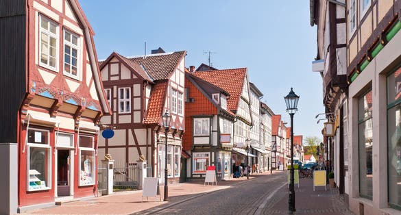 Photo of half-timber houses street in Celle, Germany.