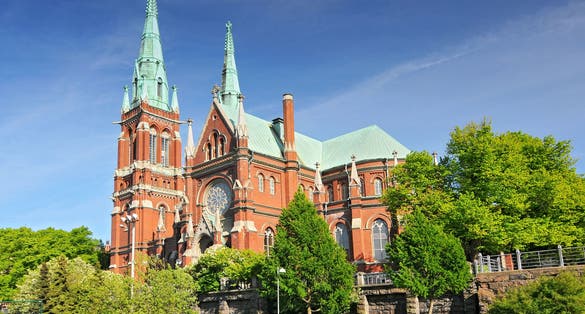 Photo of St. John's Church in Helsinki, Finland is a Lutheran church in the Gothic Revival style.