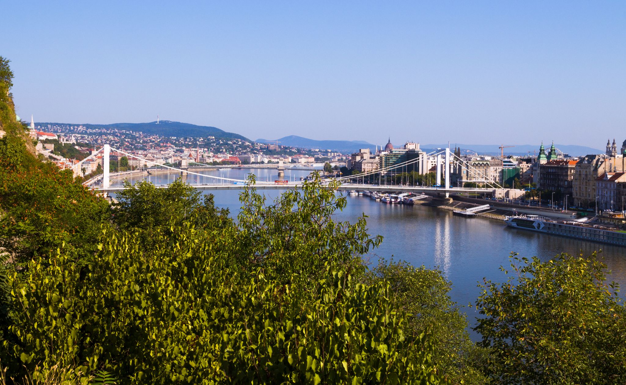 photo of view of Elisabeth Bridge (Hungarian: Erzsébet híd) is the third newest bridge of Budapest, Hungary, connecting Buda and Pest across the River Danube.