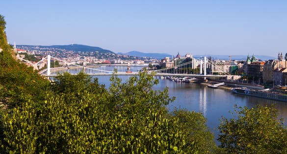 photo of view of Elisabeth Bridge (Hungarian: Erzsébet híd) is the third newest bridge of Budapest, Hungary, connecting Buda and Pest across the River Danube.