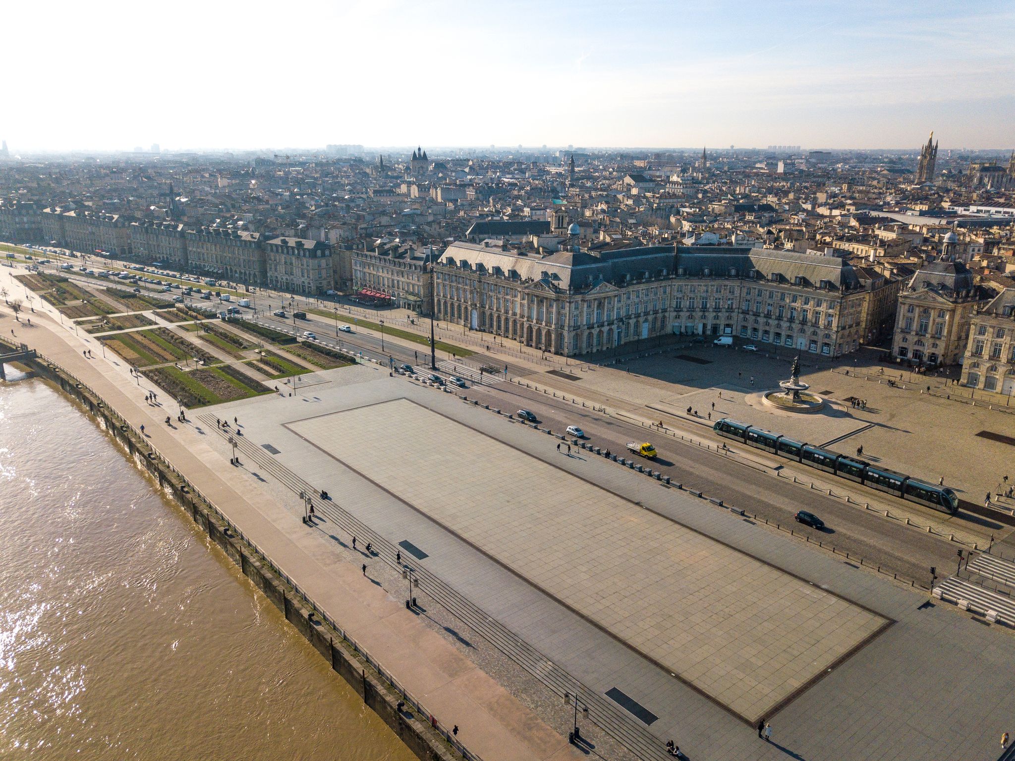 photo of aerial view of the Port of Bordeaux with Place de la Bourse in France.
