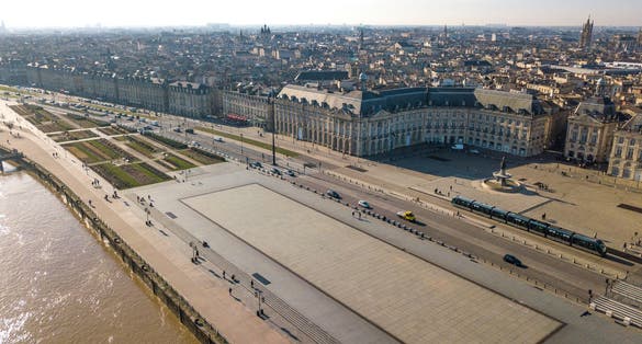photo of aerial view of the Port of Bordeaux with Place de la Bourse in France.