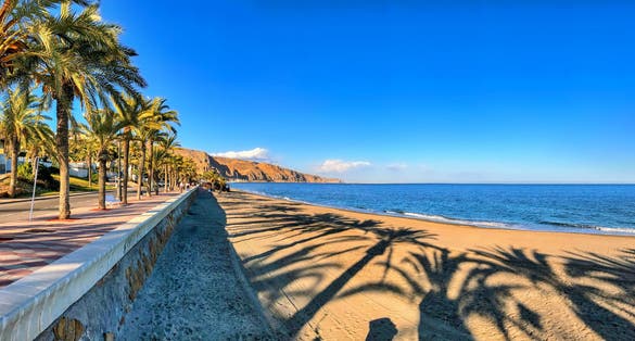 Photo of panoramic view  of the Mediterranean beach of Roquetas de Mar in Almeria ,Spain.