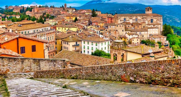 photo of view of  Porta Sole, one of the oldest access point to Perugia, Italy.