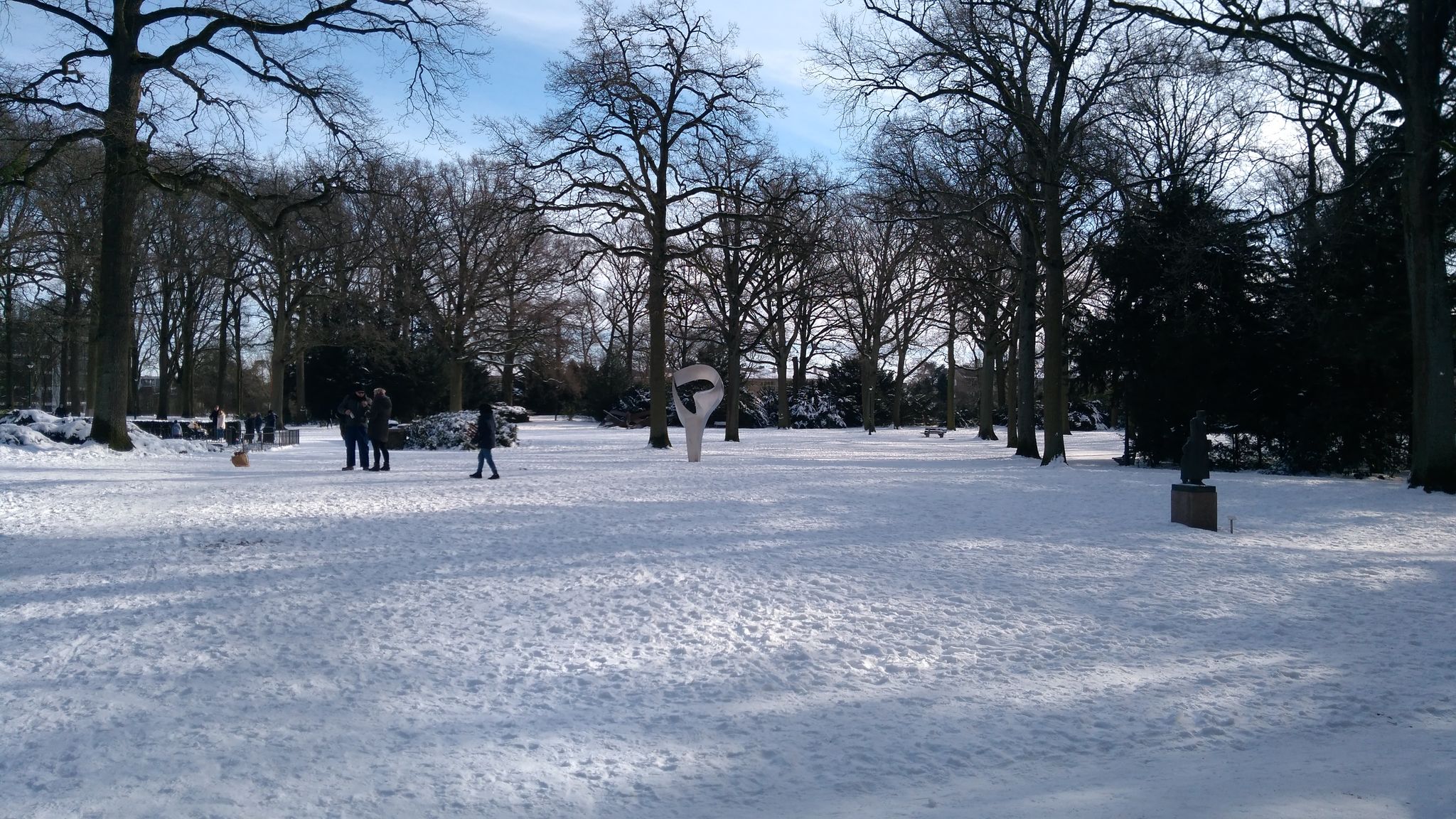 photo of Stadswandelpark in Eindhoven covered with snow in the Netherlands.