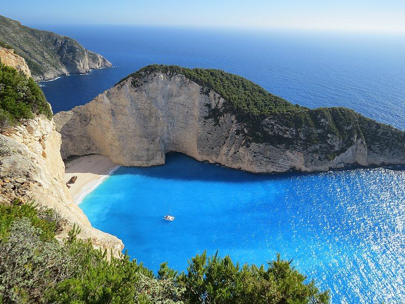 photo of aerial view of Navagio beach, Zakynthos, Greece.