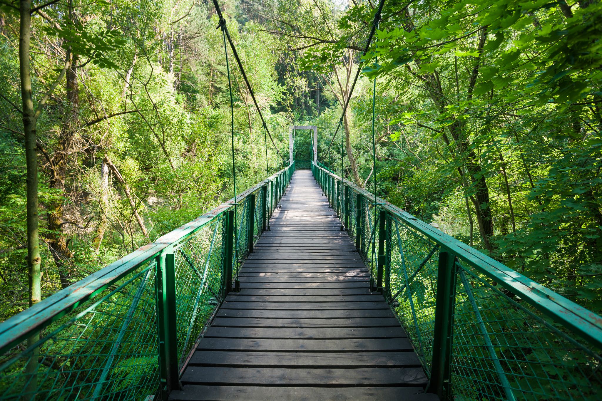 Photo of suspended bridge in Cheile Turzii, Romania.