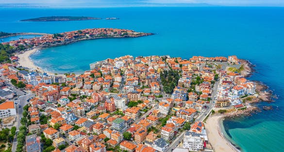 Photo of aerial view of Bulgarian town Sozopol.