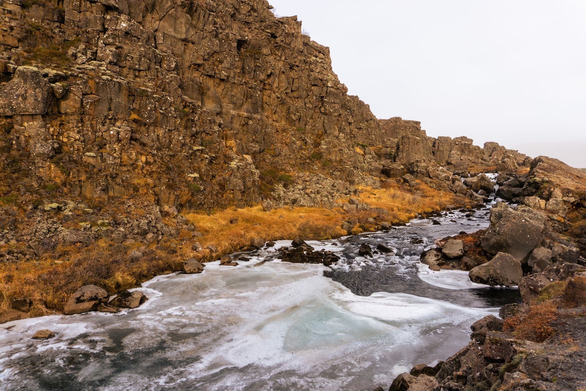 photo of Drekkingarhylur in Thingvellir national park in Golden circle Iceland in autumn,Iceland Iceland.