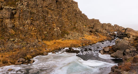 photo of Drekkingarhylur in Thingvellir national park in Golden circle Iceland in autumn,Iceland Iceland.