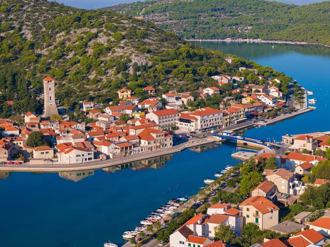 photo of aerial view of Tisno on Murter, Croatia.