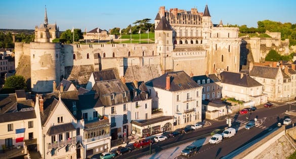 photo of view of Chateau d'Amboise aerial view. It is a chateau in Amboise city, Loire valley in France.