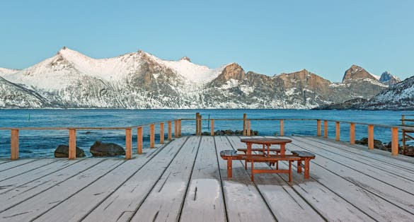 Winter view to Mefjord. Mefjord on Senja island , Municipality of Sandefjord in Vestfold, Troms county - Norway