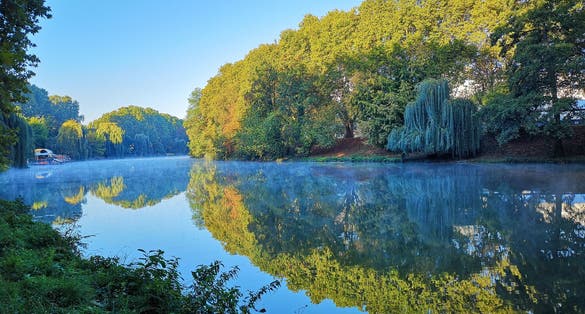 Photo of Reflect of Neckar river, Heilbronn Germany. 